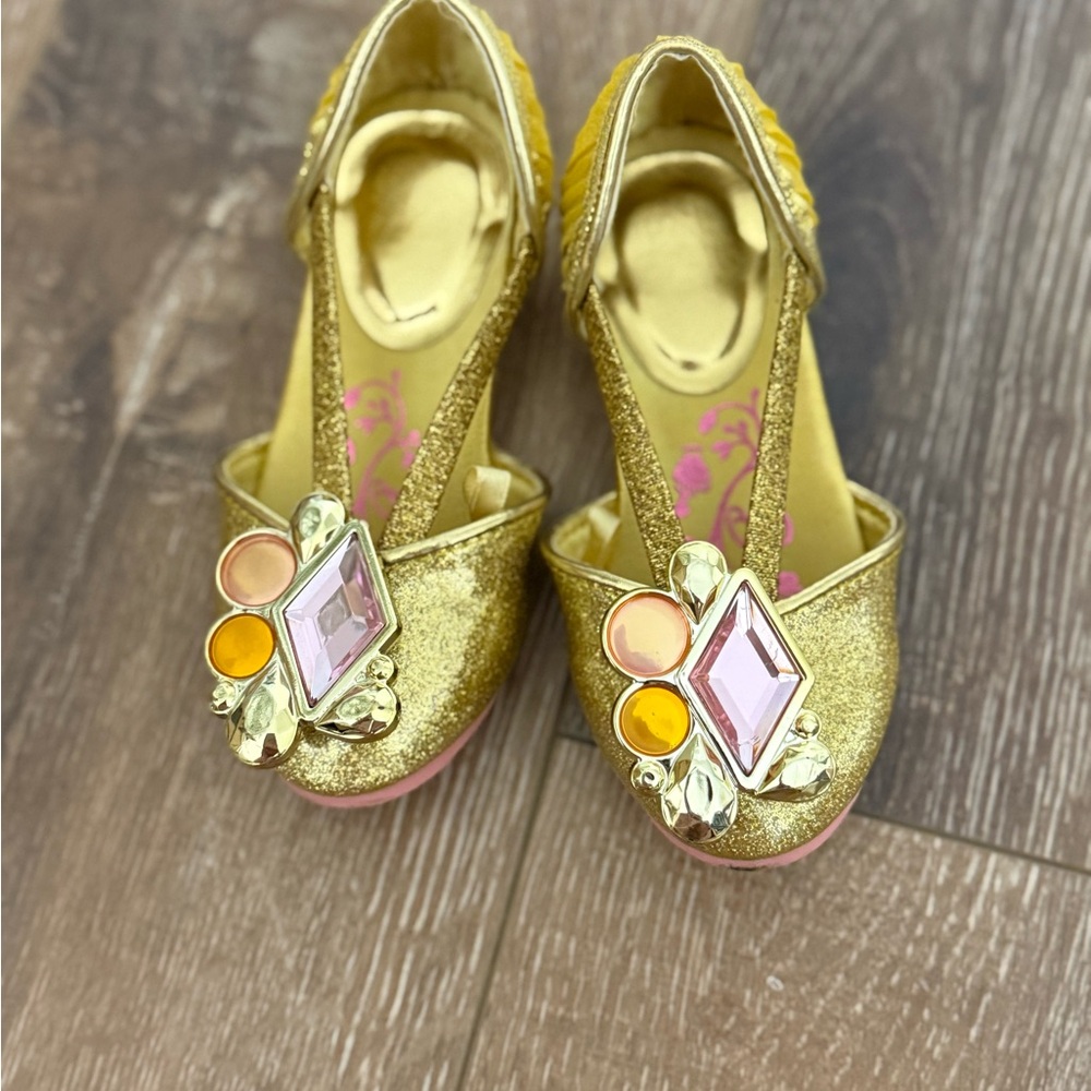 Princess Belle Gold Glitter Jewel Dress up Shoes